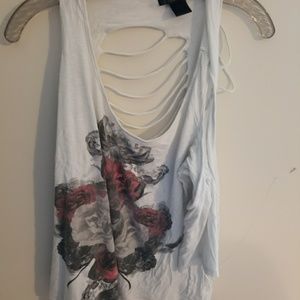 Slashed skull cold shoulder top